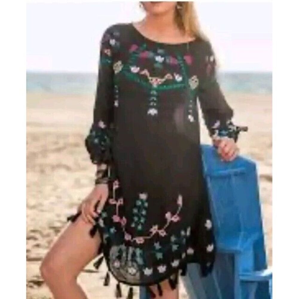 Sundance Womens Dress Beach Cover Up Boho‎ Aztec Embroidered Floral Size Medium